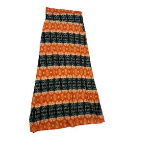 Lily Rose Maxi Skirt Size L EUC Orange Blue Black Boho Stretch Knit
